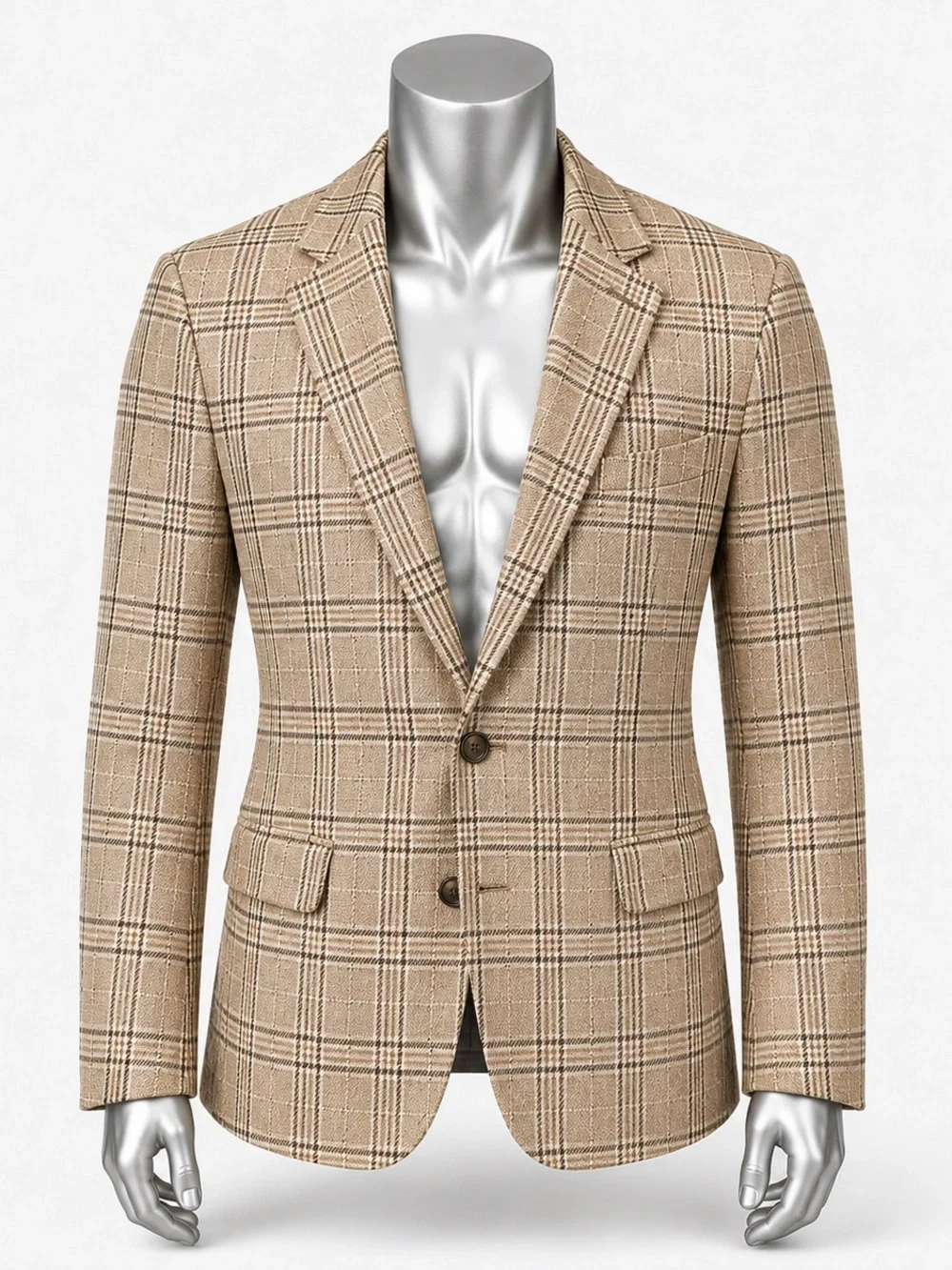 ASOS Tan Plaid Two-Button Sport Coat